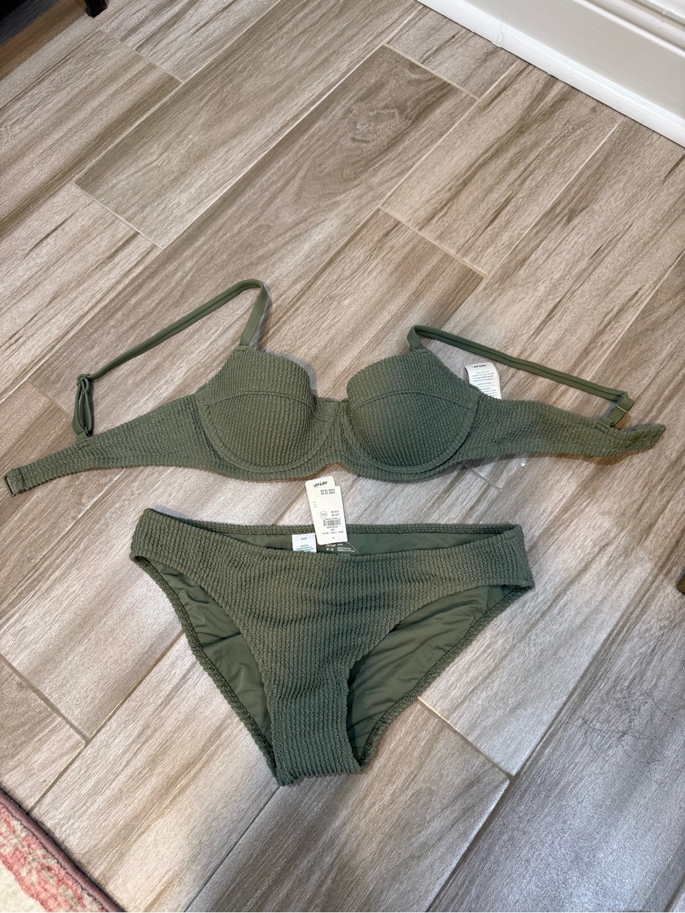 Olive Green Textured Underwire Bikini Set